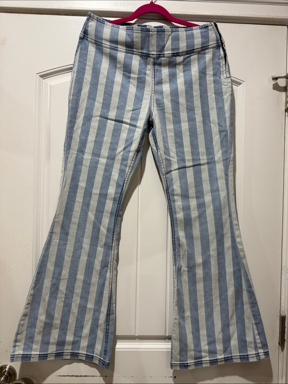 white birch Blue and White Vertical Stripe Flare Jeans
